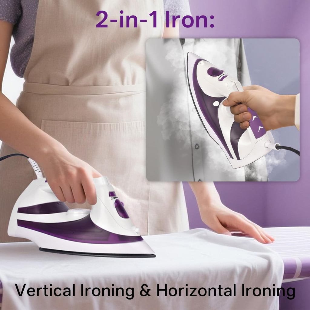 MARTISAN Steam Iron, New Version, Mini Steamer, Powerful Steam, Anti-Calc, Anti-drip, Self-Cleaning, Smooth Non-stick Soleplate, Variable Temperature, Steam Burst, Purple