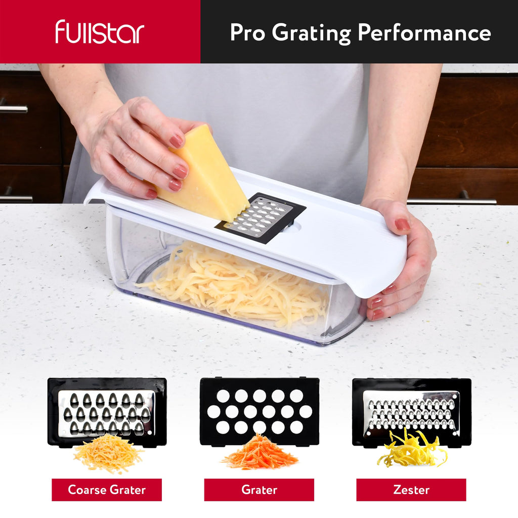 Fullstar Mandoline Slicer for Kitchen - Vegetable Chopper, Onion Potato Food Veggie Fruit Slicer and Cutter with Container, Kitchen Gadgets & Gifts, Home Essentials (All-in-1, White/Black)