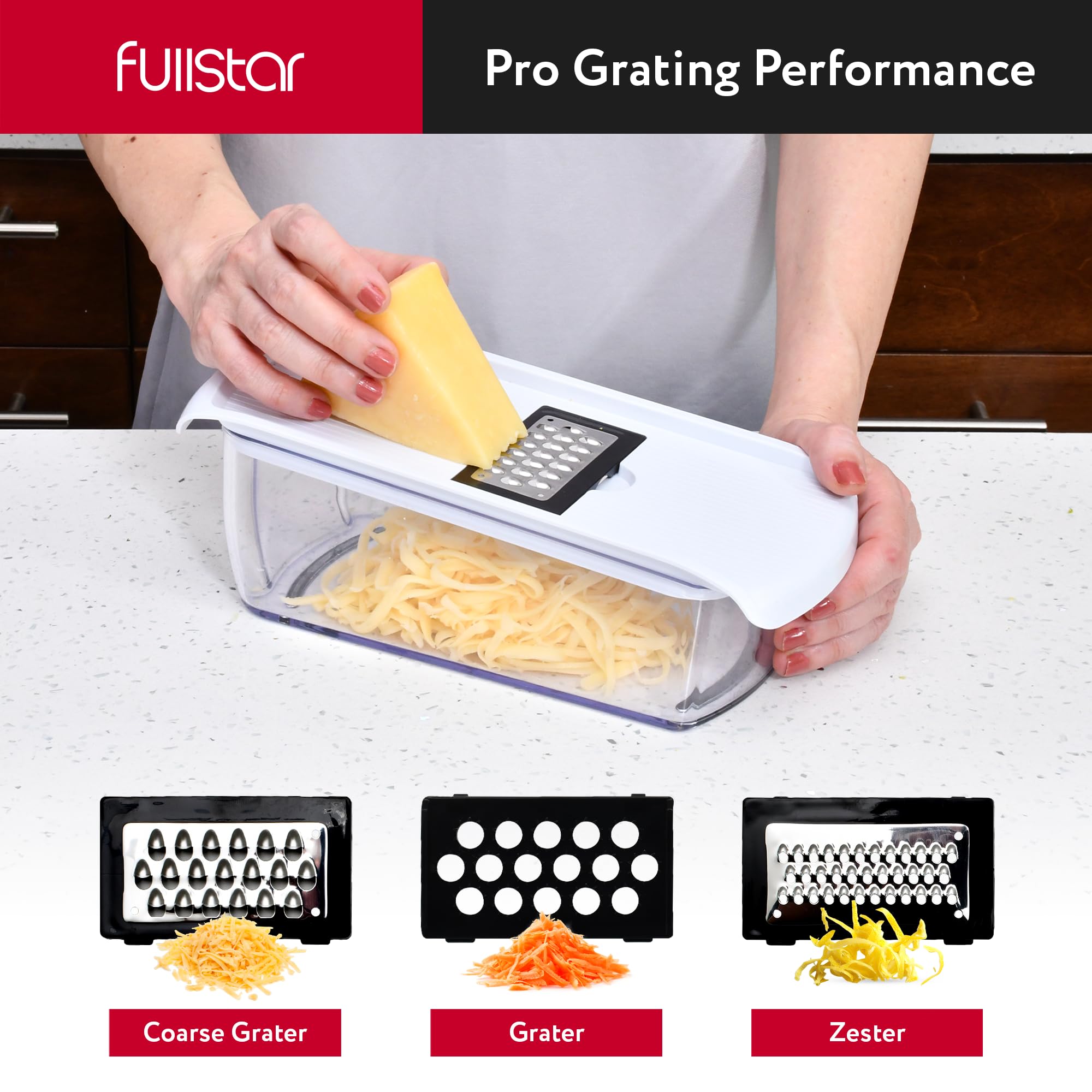 Fullstar Mandoline Slicer for Kitchen - Vegetable Chopper, Onion Potato Food Veggie Fruit Slicer and Cutter with Container, Kitchen Gadgets & Gifts, Home Essentials (All-in-1, White/Black)