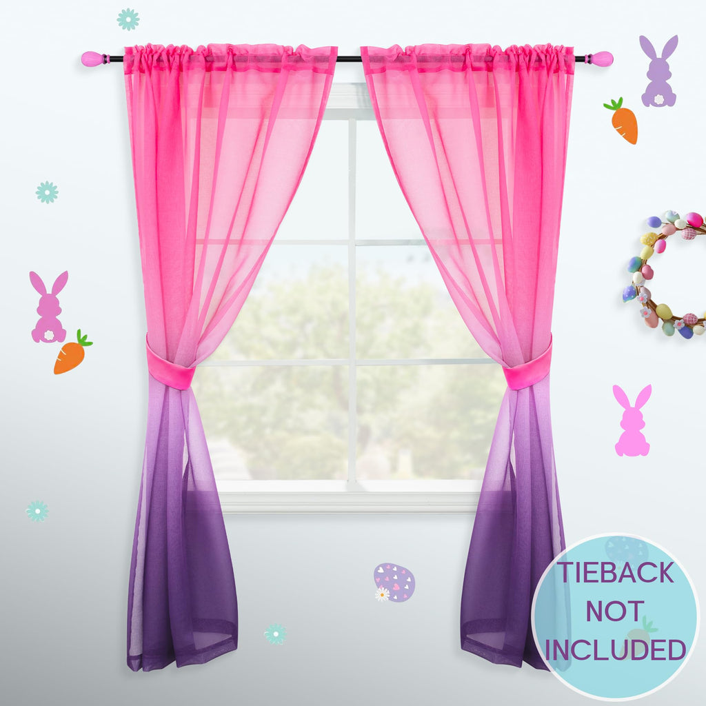 Sheer Curtains for Little Girls Bedroom, Kawaii Cute Preppy Teen Toddler Ombre Rainbow Curtains for Nursery Kids Room Decor Aesthetic, Wide 52 x 84 Inches Long 2 Panels Set, Pink and Purple Lilac