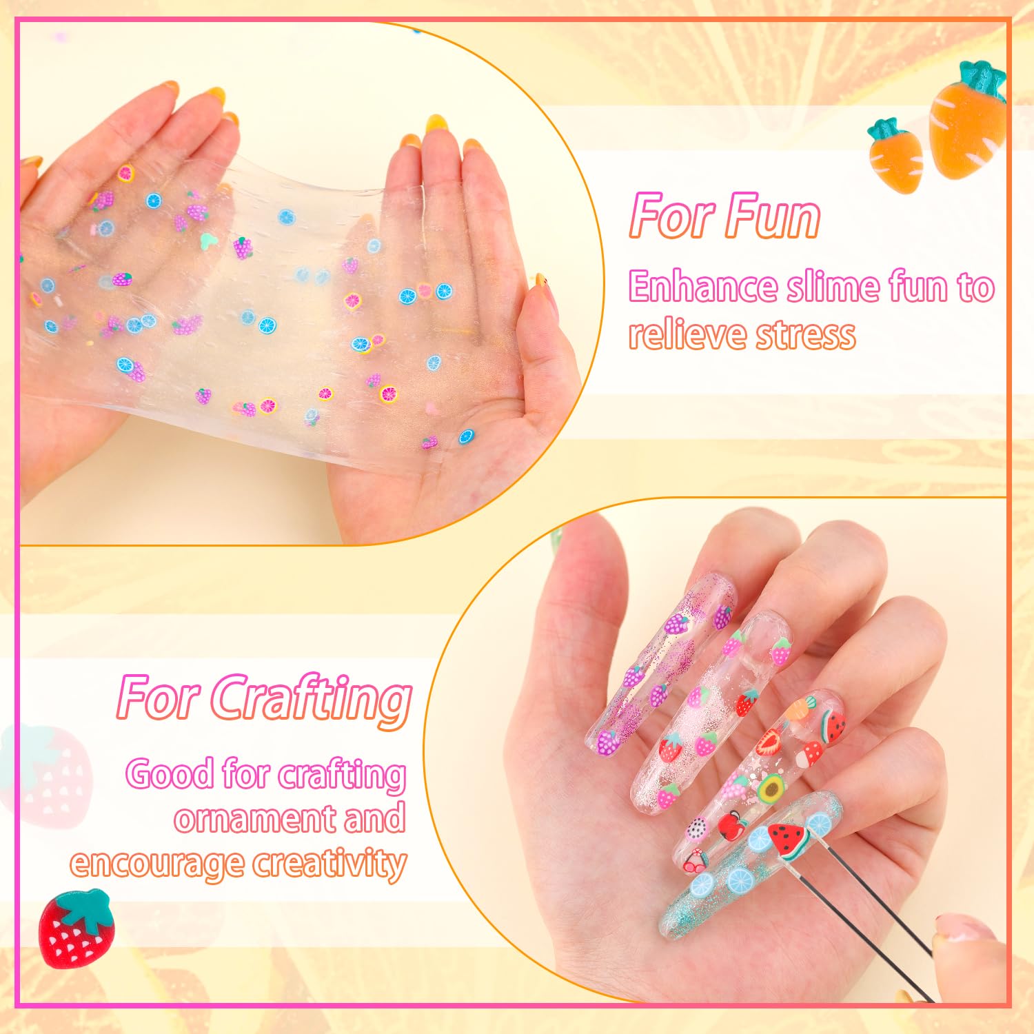 TINKRSTUFF Fruit Slice Polymer Clay Slime Add-Ins | 24-Grid Assorted Fimo Sprinkles for Nail Art & DIY Crafting