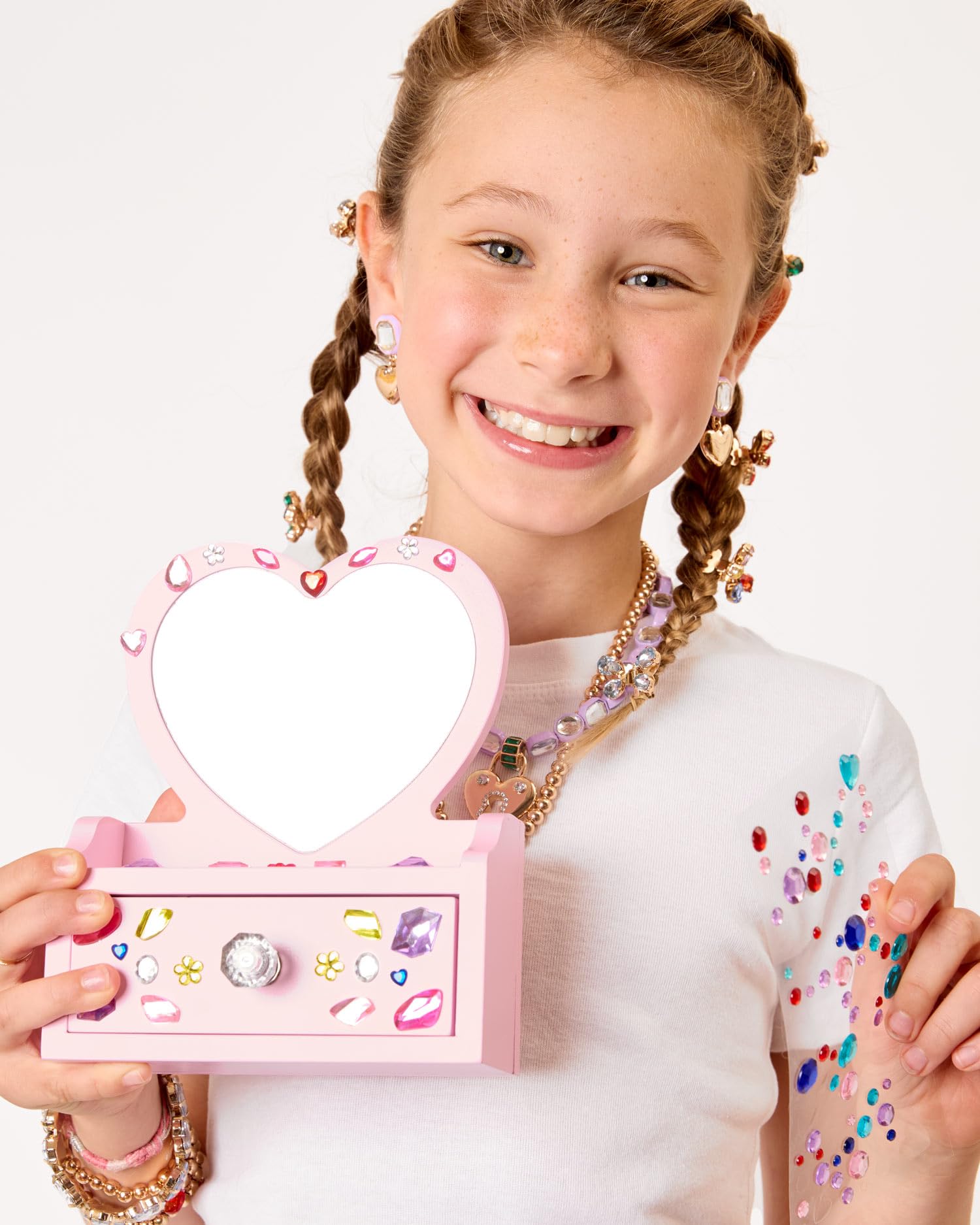 Super Smalls Mini Vanity Gemify™ Craft Kit | DIY Bedazzling Set with 200+ Gem Stickers | Heart Mirror & Jewelry Drawer | Fun for Creative Kids
