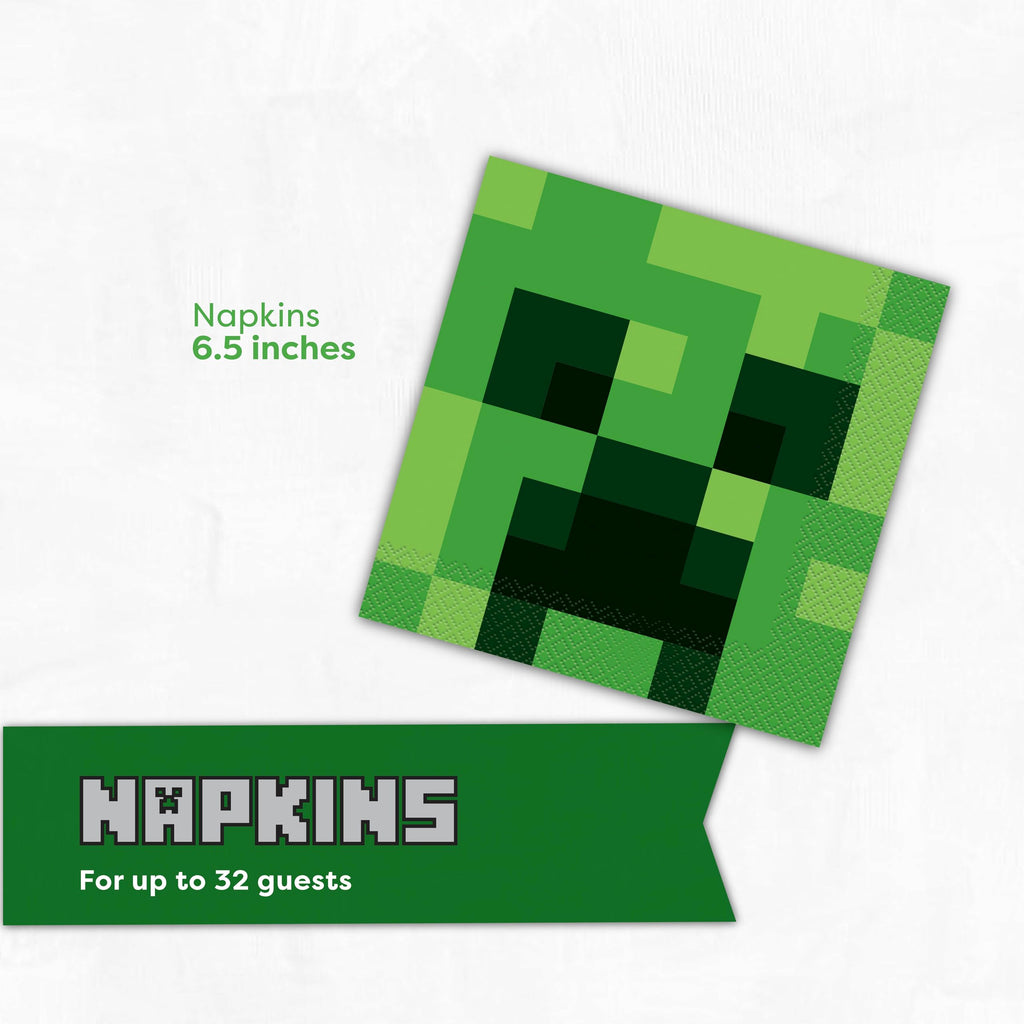 Unique Minecraft Plates and Napkins for 32 Guests | Minecraft Birthday Decorations for Party | Officially Licensed