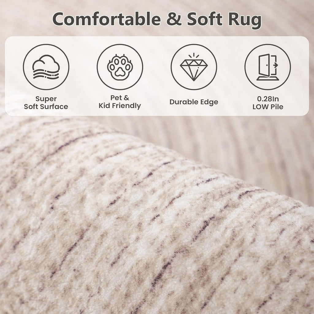 Asrug Faux Jute Round Rug - Soft, Washable Non-Slip Area Rug | 2ft Khaki Circle Rug for Kitchen & Living Room