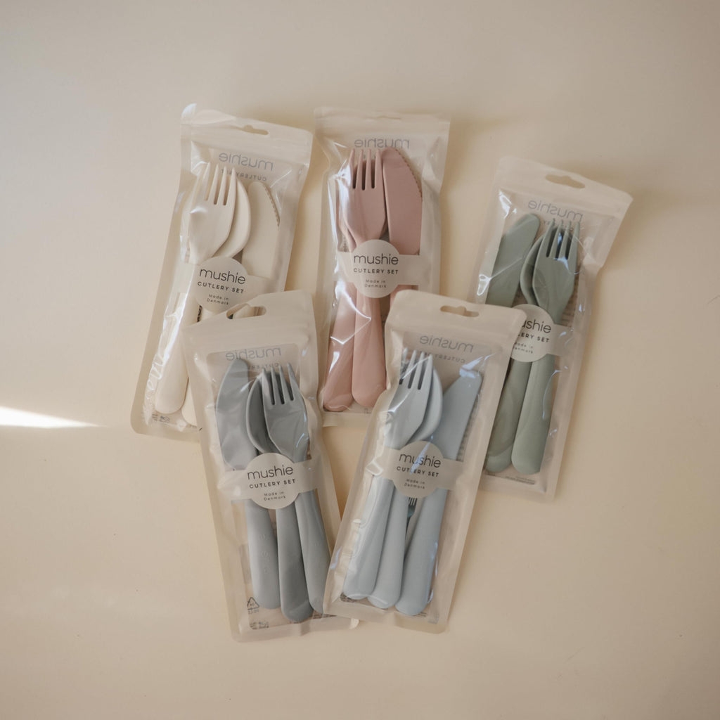 mushie Dinnerware Cutlery Set of 3 For Kids | Made in Denmark (Ivory)