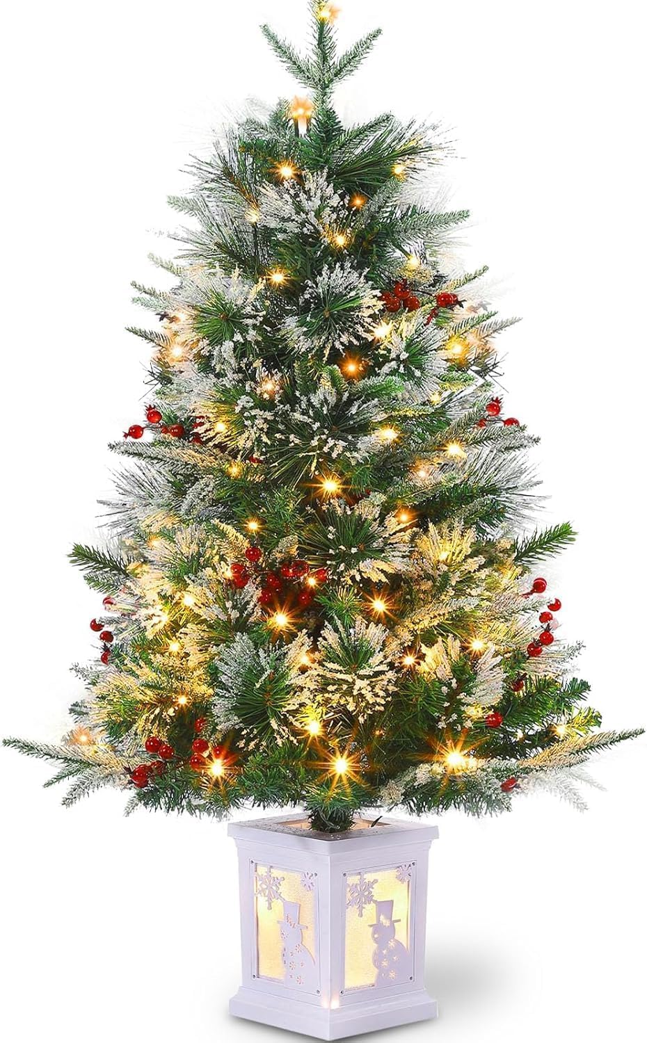 3 Ft Pre-Lit Christmas Tree, Artificial Christmas Trees with Lighting, Xmas Trees with 78 Led Lights, Christmas Decoration for Home, Office, Easy Assembly