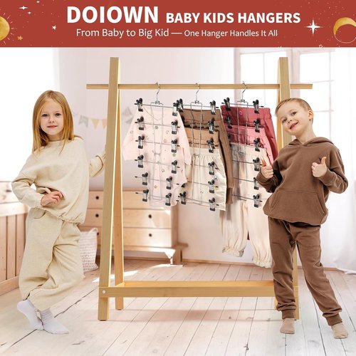 DOIOWN 6-Tier Baby Hangers with Clips - Space-Saving Adjustable Stainless Steel Closet Organizer for Kids