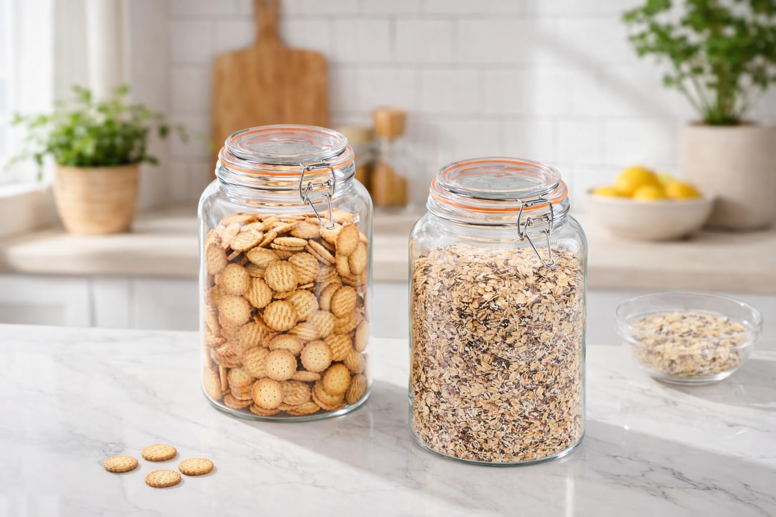 YARWELL 1 Gallon Wide Mouth Glass Jars, Airtight Leakproof Canisters with Lids, Clear Food Storage Containers for Pantry Kitchen, Great for Flour Sugar Rice Dry Goods, Pickling Fermenting, 2 Pack