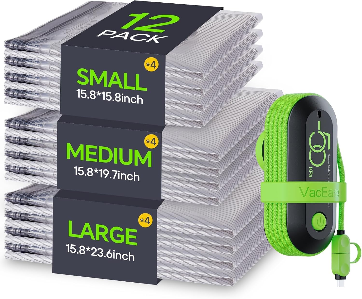 Vacbird Vacuum Bags - Travel Compression Packing Bags with USB Pump | 12 Pack Carry-On Size