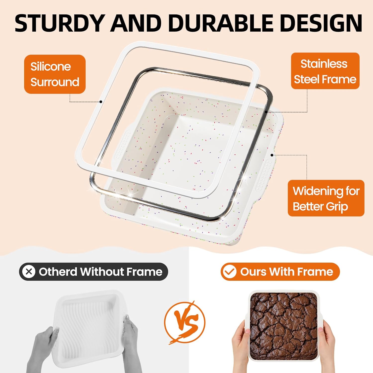 SJ Silicone Square Cake Pan Set - 8 x 8 Inch Nonstick Molds with Metal Reinforced Frame | BPA Free for Cakes, Brownies, and More