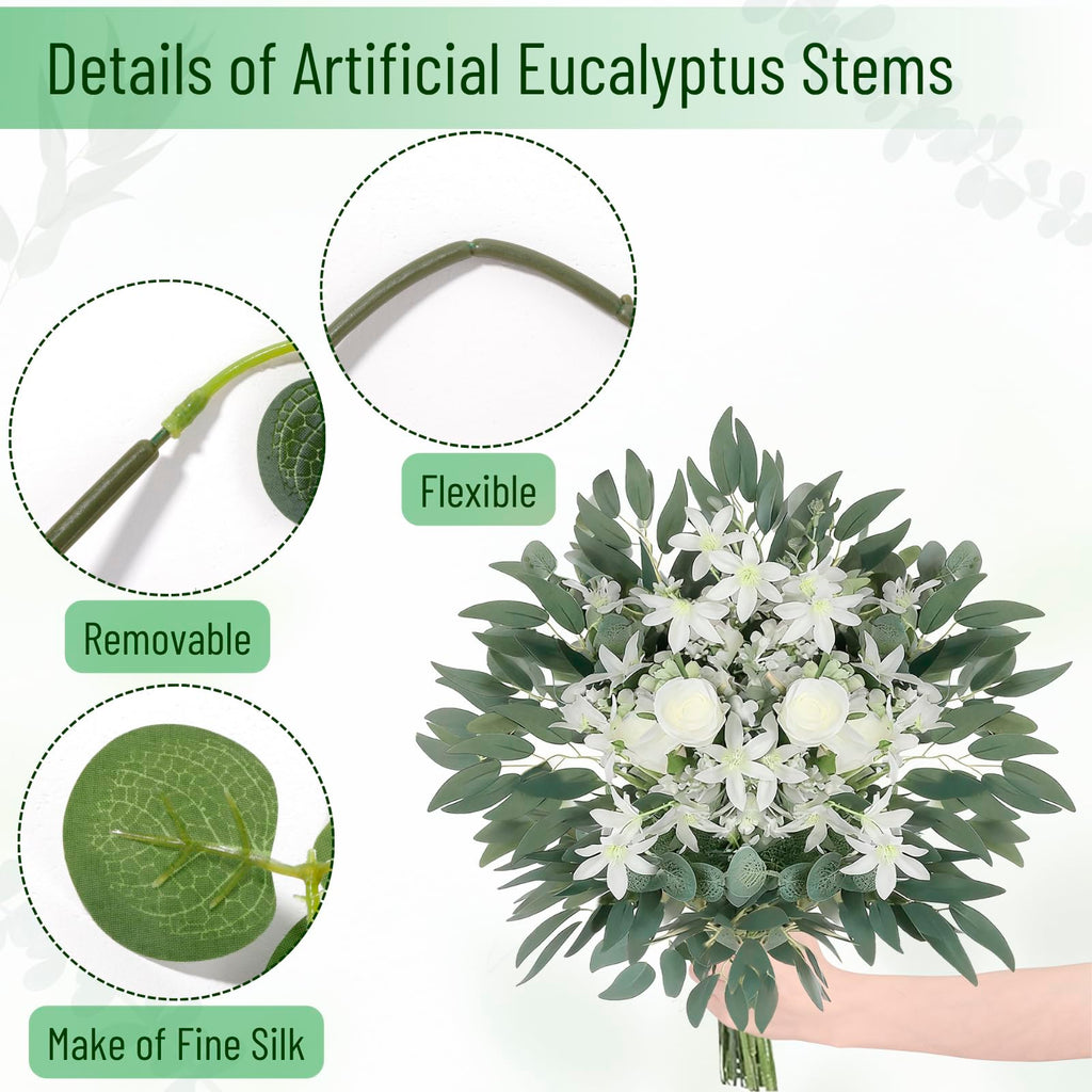 120 Pcs Artificial Eucalyptus Stems, 4 Kinds Mixed Faux Greenery Stems Fake Silver Dollar Eucalyptus Leaves Bundle for DIY Bouquets Centerpiece Spring Floral Arrangement Wreath Home Wedding Decor