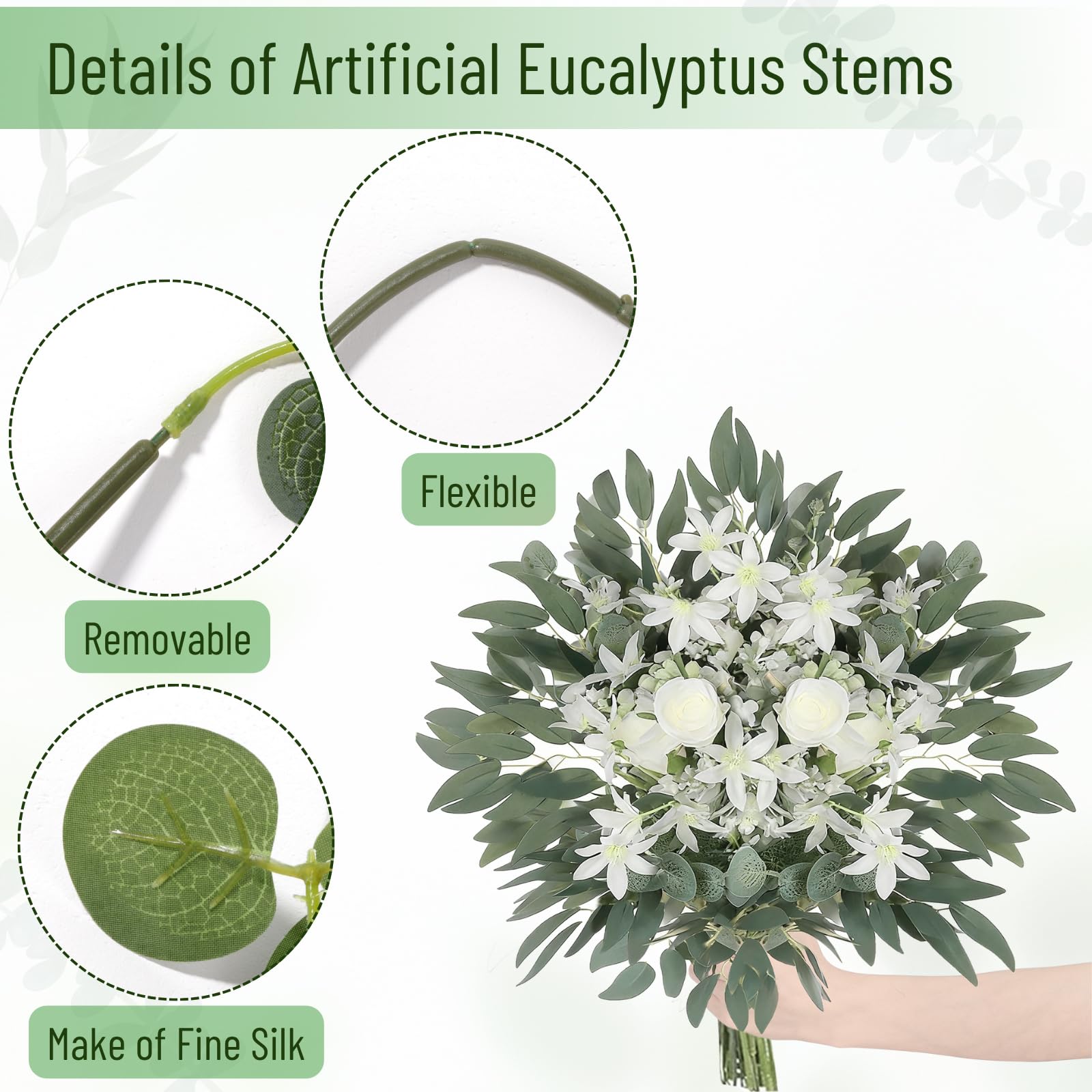 120 Pcs Artificial Eucalyptus Stems, 4 Kinds Mixed Faux Greenery Stems Fake Silver Dollar Eucalyptus Leaves Bundle for DIY Bouquets Centerpiece Spring Floral Arrangement Wreath Home Wedding Decor