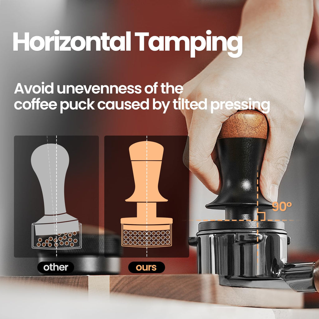 MHW-3BOMBER 58mm Coffee Tamper, Wooden Espresso Tamper Tool with 2 Spring Loaded, Auto-rebound, Auto-Leveling Tamper without Tilting, 58.35mm Stainless Steel Base, T7124