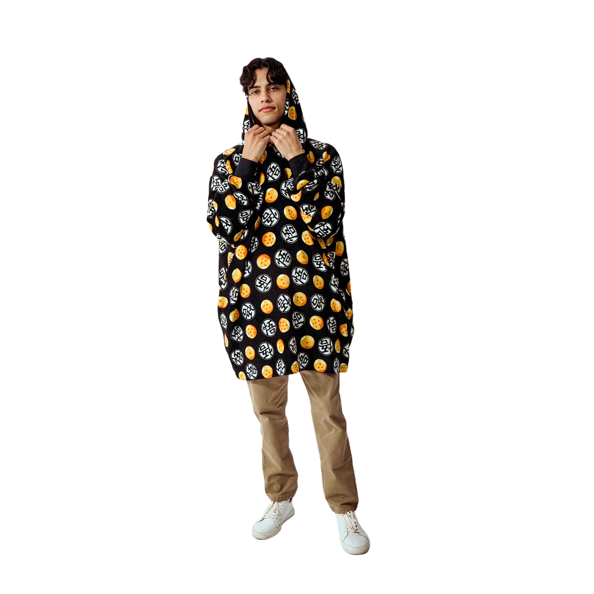 Bioworld Dragon Ball Z Kanji & Dragon Balls Adult Black Hooded Blanket OSFA