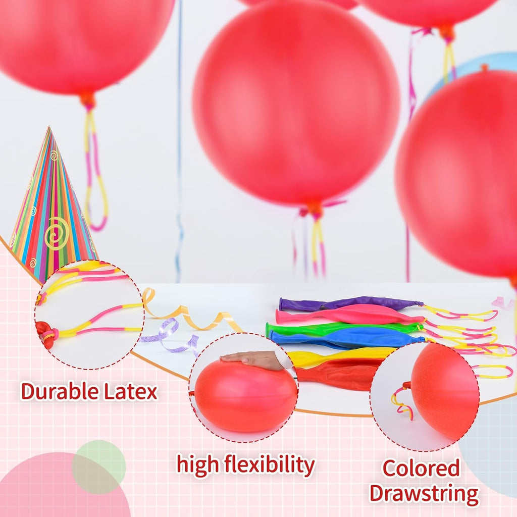 Punch Balloons by Skiennix - 24 Heavy-Duty Red Bounce Balloons with Rubber Band Handle for Kids' Birthday Parties
