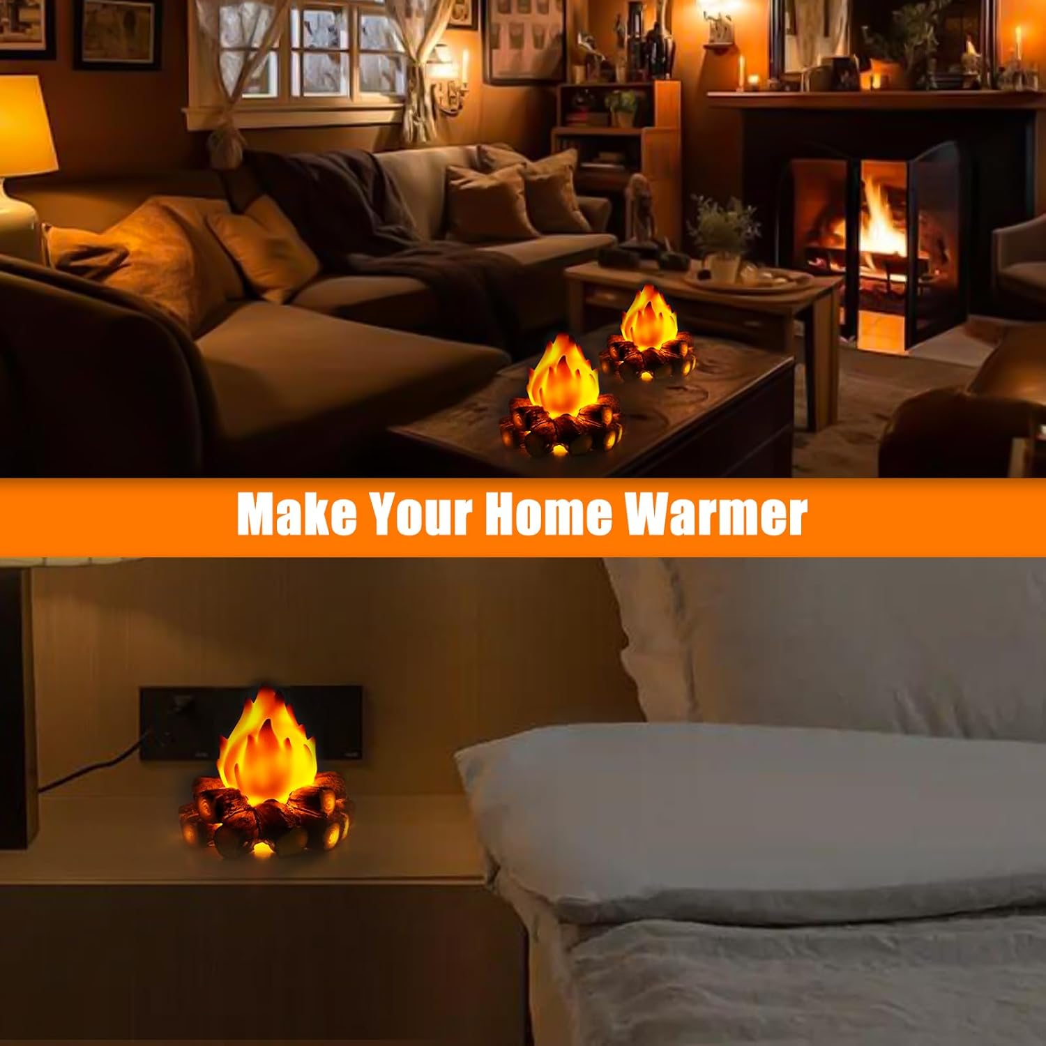 Bestview 3D LED Fake Campfire Night Light - Realistic Flameless Candle Fire Pit Lamp for Halloween & Christmas Decor