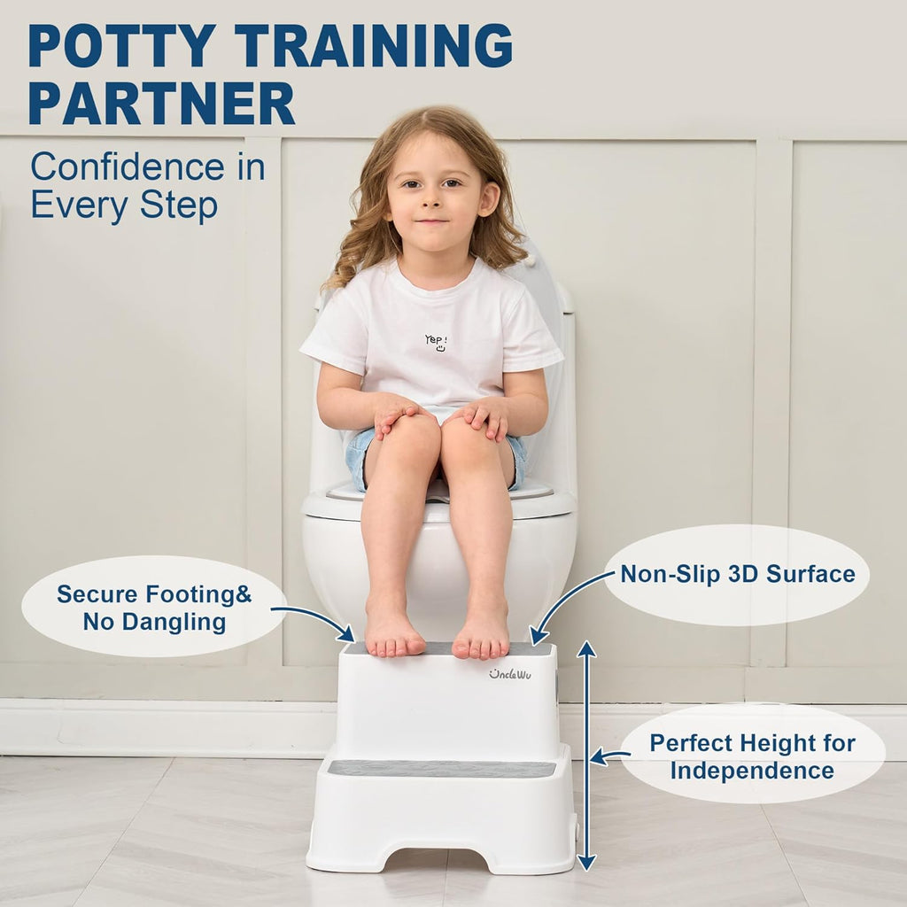 Skiennix 2-Pack Kids Step Stool - Non-Slip Toddler Bathroom & Kitchen Stool | Heavy Duty 200lbs (Grey)