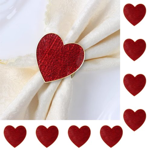 Valentine's Day Heart Napkin Rings Set of 8,Red Heart Napkin Rings Holders Buckle Metal Alloy Wedding Valentine's Day Birthday Party Table Decor Rings