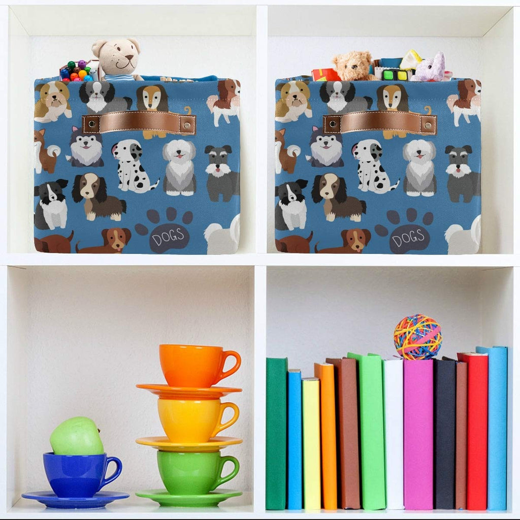 Emelivor Cute Dogs Puppy Storage Bin Collapsible with Handle Rectangle Waterproof Cute Dog Puppy Basket for Storage Cube Closet Organizer for Toy Nursery Book Office Shelf Bathroom