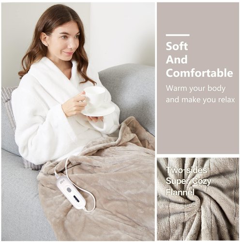 Tefici Electric Heated Blanket Twin,Super Cozy Soft 2-Layer Flannel 62" x 84" Heated Twin Size with 3 Heating Levels 8 Hours Auto Off, Machine Washable, ETL and FCC Certified, Home Office Use,Camel