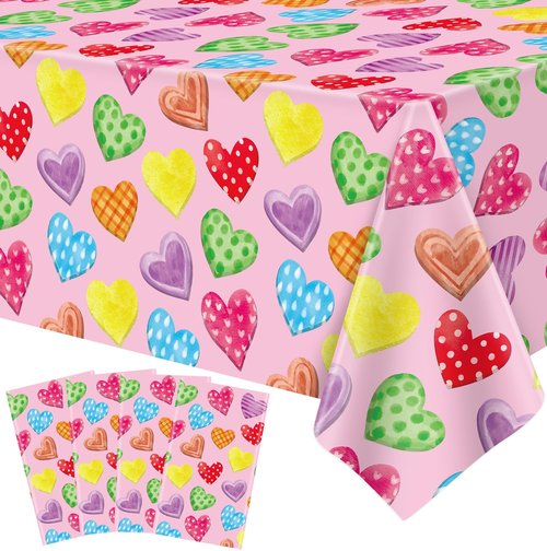 TJYJOY 4 Pack Valentines Decorations Wedding Day Tablecloth Love Heart Pink Table Cloth Pink Table Covers Wedding Anniversary Waterproof Tablecloth for Confession Valentines Day Supplies 51 x 86in