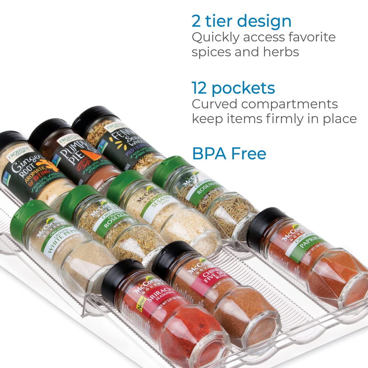 iDesign Linus Spice Rack, Drawer Organizer for Kitchen Storage - Clear