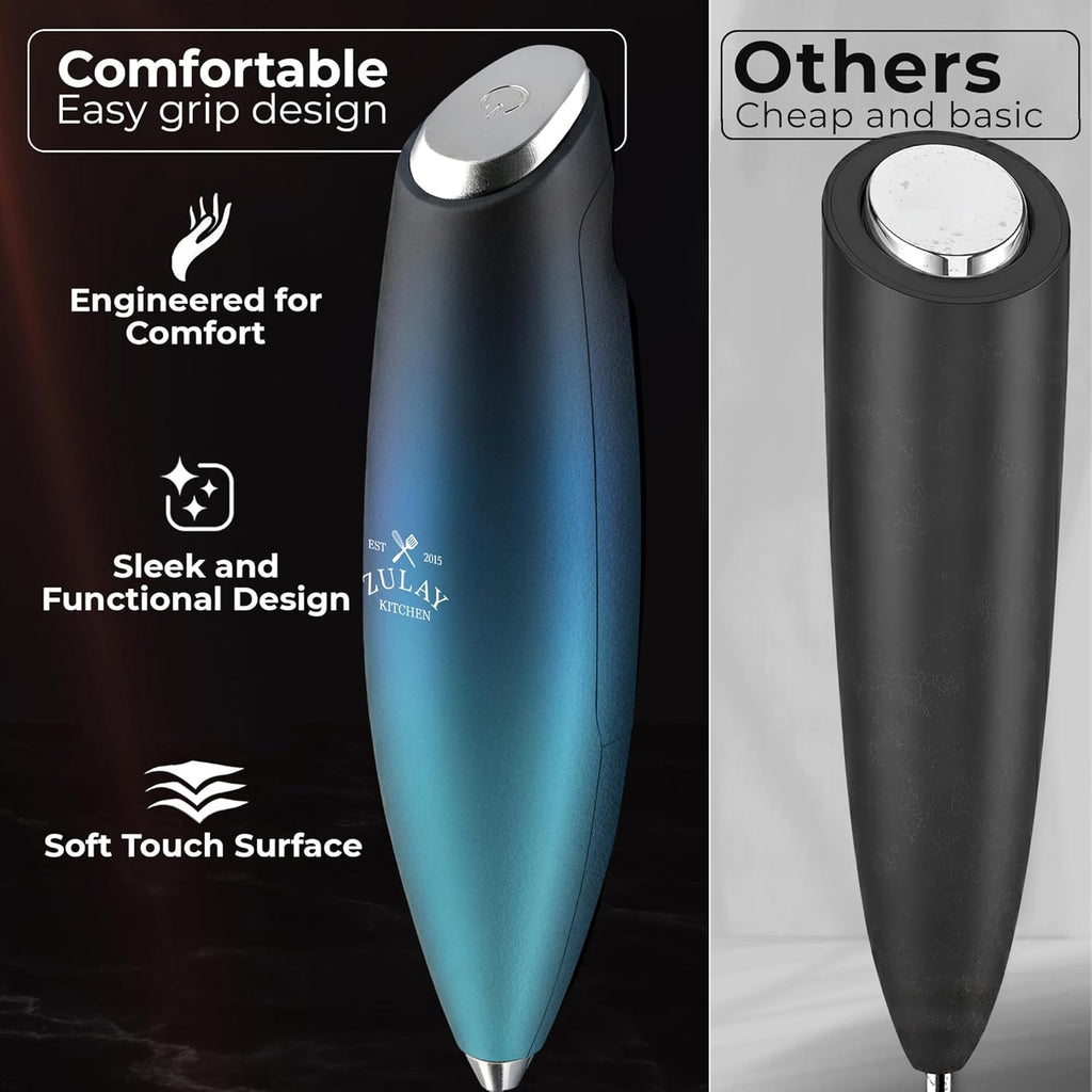Zulay Kitchen Tornado Triple Whisk Milk Frother - Handheld Foam Maker for Coffee & Lattes - Sea Depth