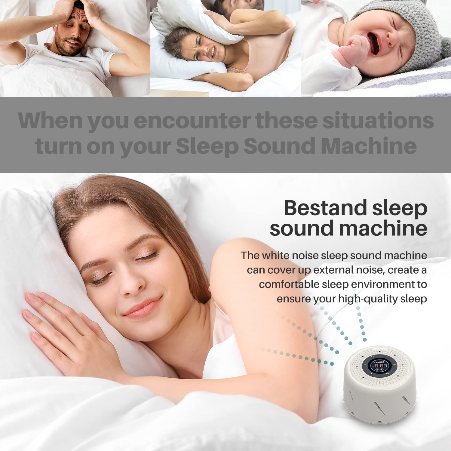Bestand White Noise Machine with Real Fan Sound, Smart Mode, Timer & LED Display – Portable Sleep Sound Machine for Adults, Babies, Office, Travel & Home (Yellow)