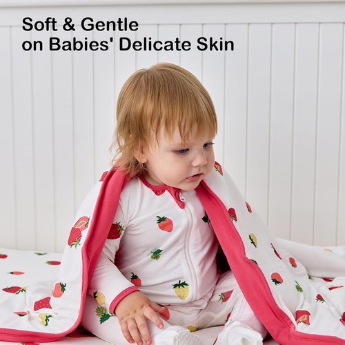 BubblePanda Bamboo Baby Blanket - Soft Neutral Crib Quilt for Boys & Girls | 30 x 40 Inch Strawberry Design