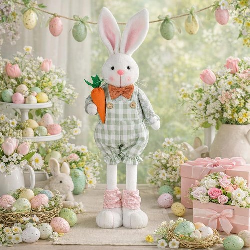 Adjustable Easter Bunny Gnome Plush - Extendable 16.1” to 21.7” Rabbit Decor for Spring Holiday Display