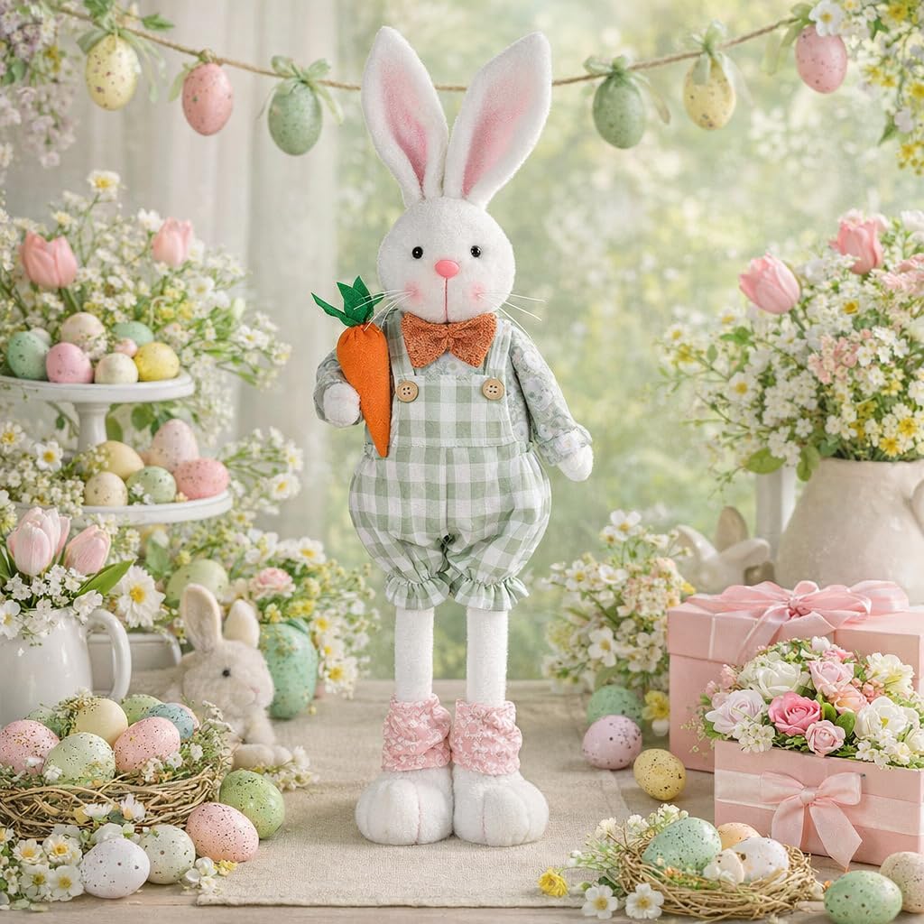 Skiennix Adjustable Easter Bunny Gnome Plush - Extendable 16.1” to 21.7” Rabbit Decor for Spring Holiday Display