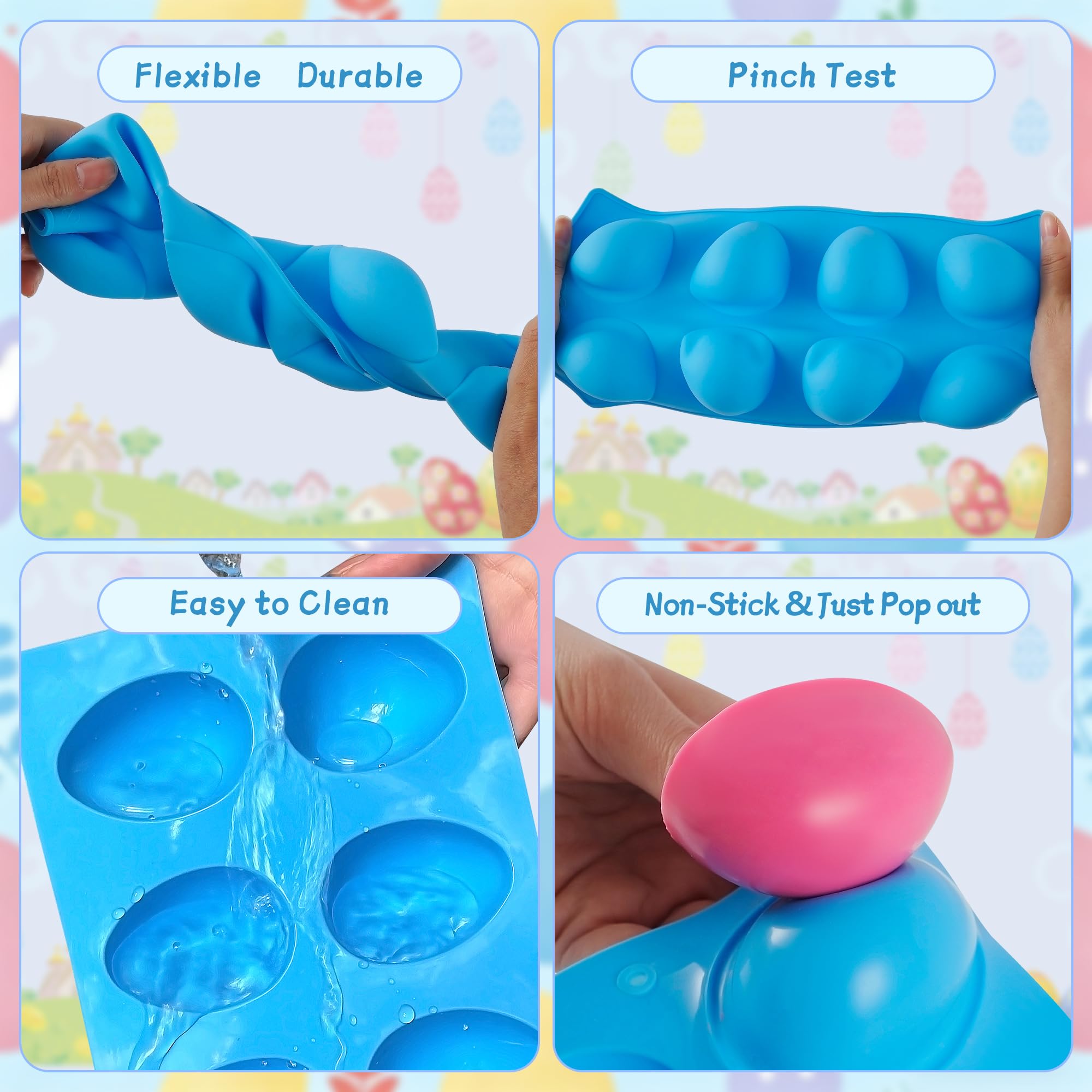 Sidosir 3PCS Easter Egg Shaped Chocolate Silicone Molds, 8-Cavity Easter Breakable Silicone Eggshell Baking Molds for Candy Making, Non-stick Easter Egg Shaped Baking Mold for Cake Decoration, Pastry