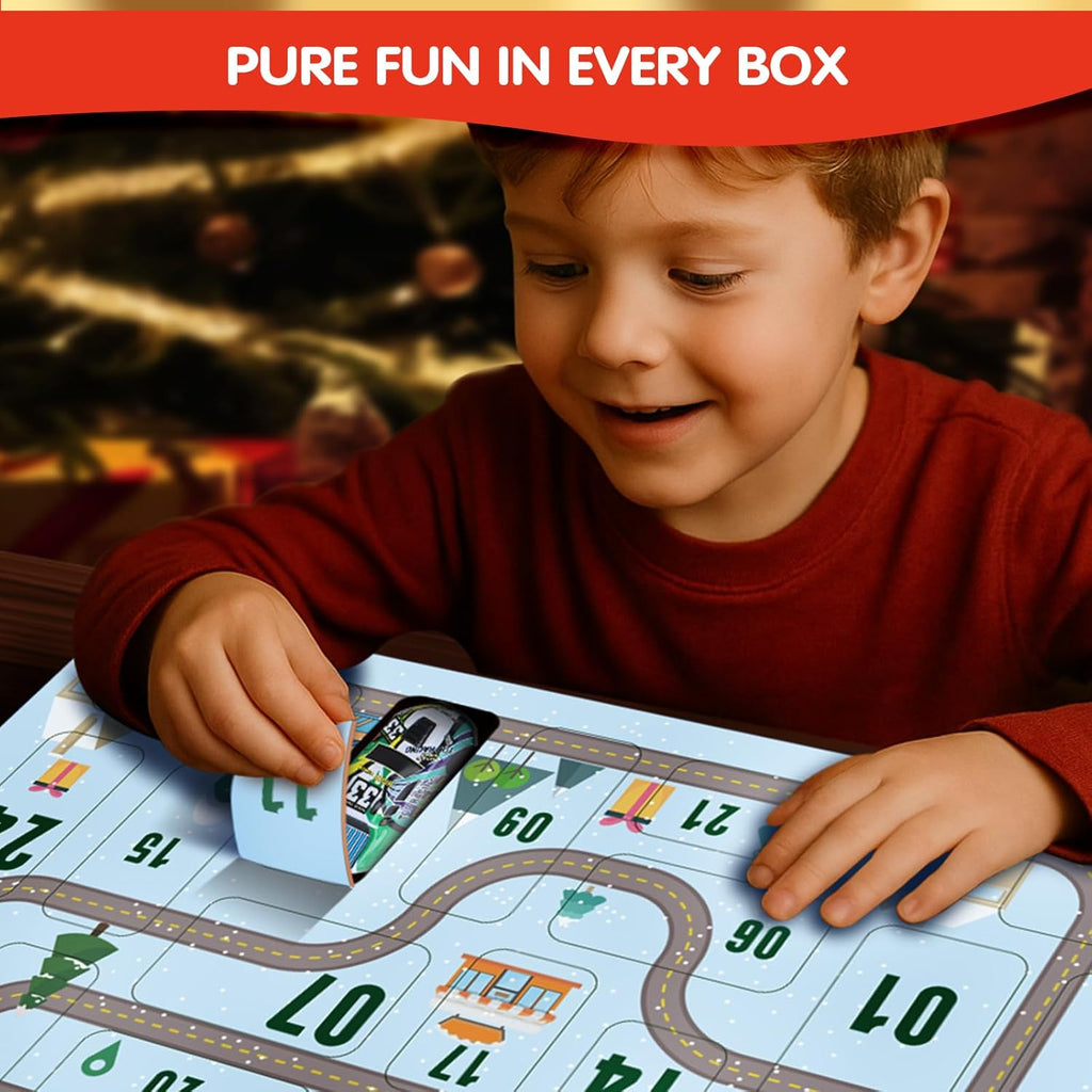 Quanquer Kids Advent Calendar - 24 Days Christmas Countdown with Pull Back Cars for Boys & Toddlers