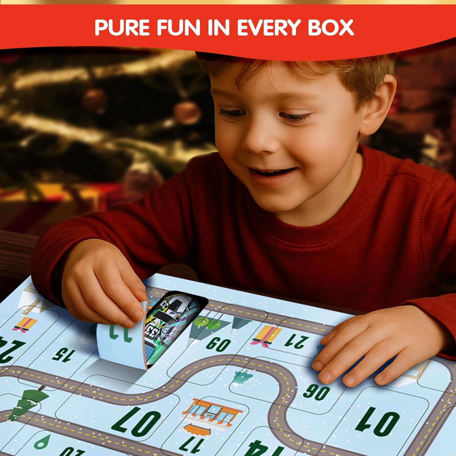 Quanquer Kids Advent Calendar - 24 Days Christmas Countdown with Pull Back Cars for Boys & Toddlers