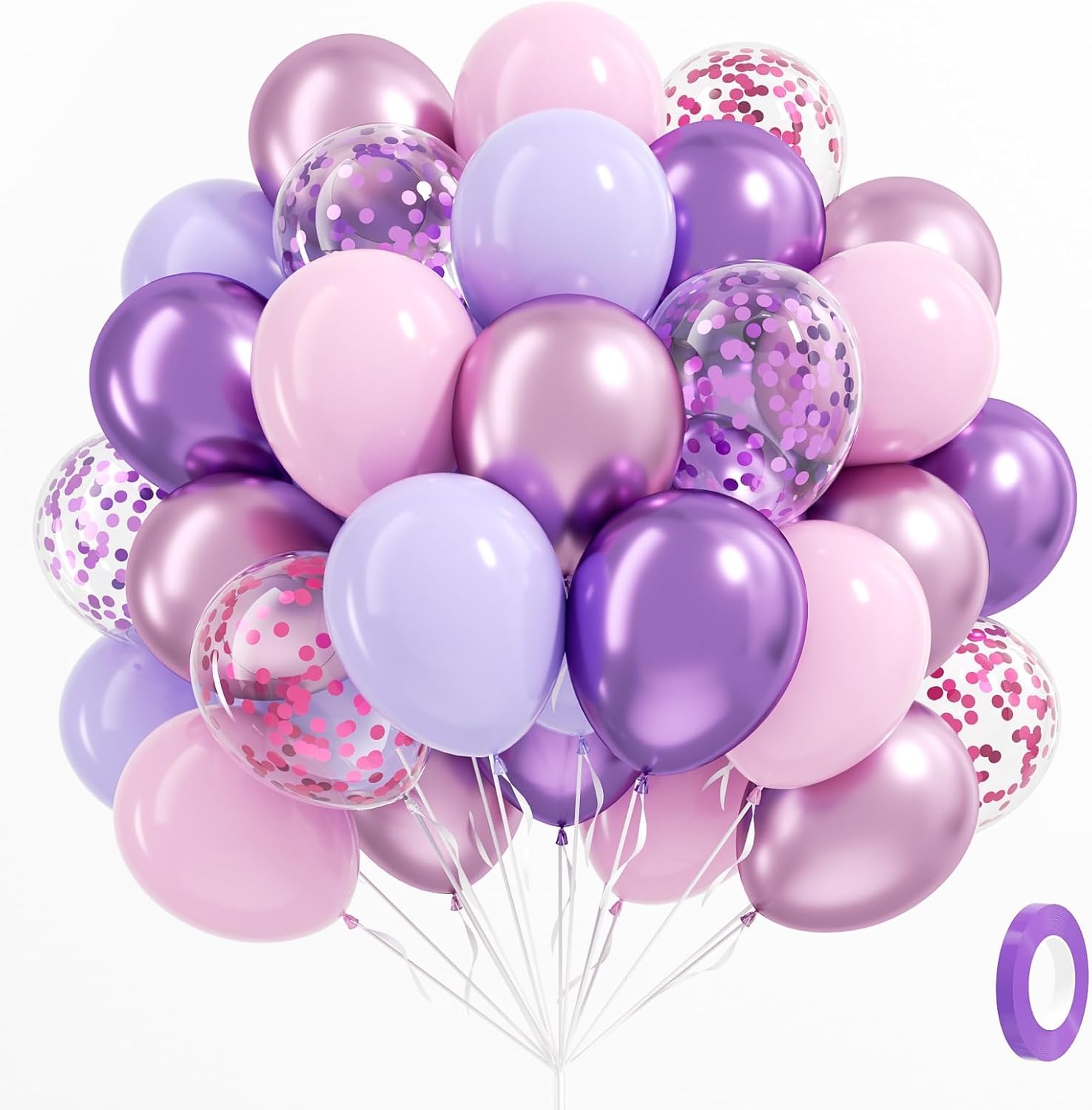 Skiennix 61-Piece Pink & Purple Balloon Set - 12-Inch Confetti Latex Balloons for Bridal & Birthday Parties