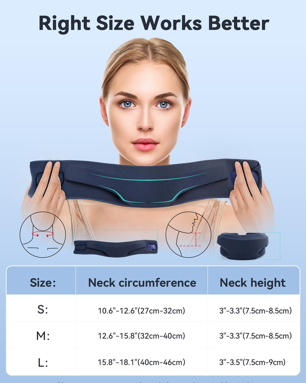 BETOVIN Heated Neck Brace Cervical Collar - Neck Support Brace with Heating Pad, Soft Foam Wraps Keep Vertebrae Stable and Aligned for Relief of Cervical Spine Pressure for Women & Men (L Size) Blue