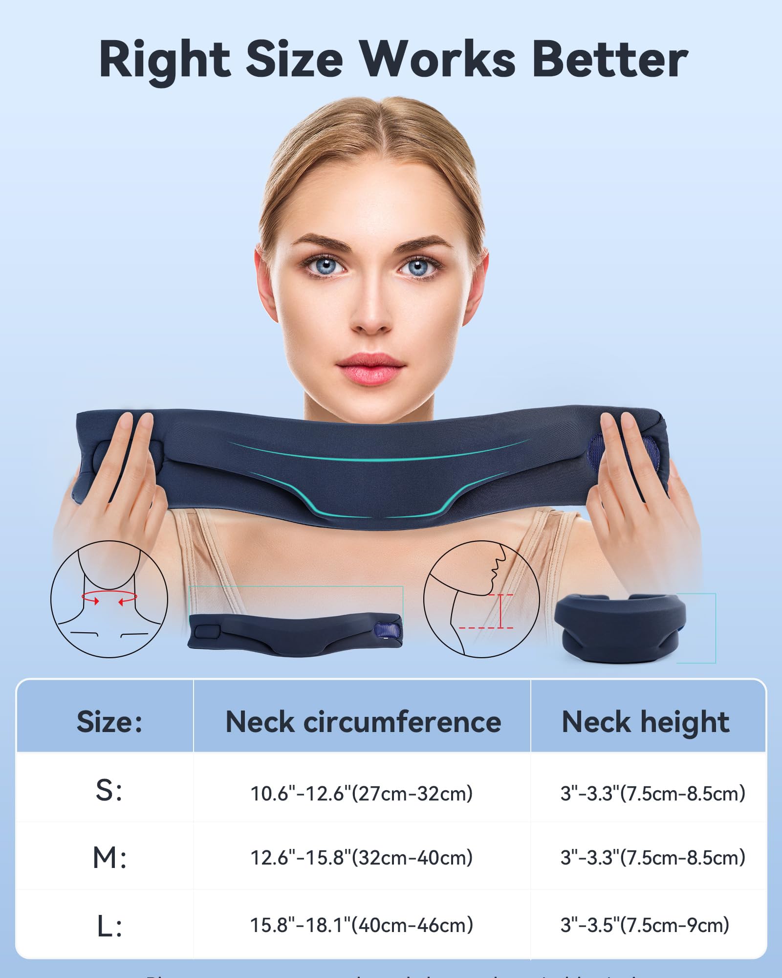 BETOVIN Heated Neck Brace Cervical Collar - Neck Support Brace with Heating Pad, Soft Foam Wraps Keep Vertebrae Stable and Aligned for Relief of Cervical Spine Pressure for Women & Men (L Size) Blue