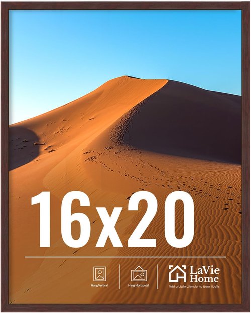 LaVie Home 16x20 Picture Frame - Classic Brown Wall Display Frame with HD Plexiglas | Vertical & Horizontal Use