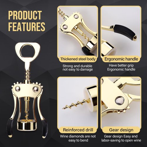 Drincarier Wine Opener, Zinc Alloy Premium Wing Corkscrew Wine Bottle Opener with Multifunctional Bottles Opener, Upgrade