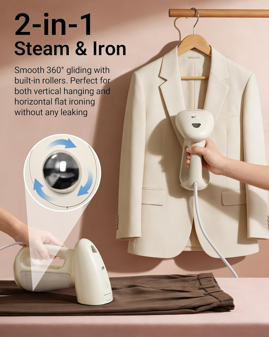 Bear Steamer Handheld Clothes Steamer - 1300W Power, Fast Heat-Up, 230ml Tank | Travel & Home Use