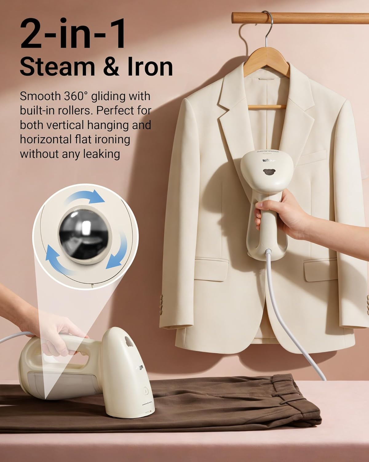 Bear Steamer Handheld Clothes Steamer - 1300W Power, Fast Heat-Up, 230ml Tank | Travel & Home Use