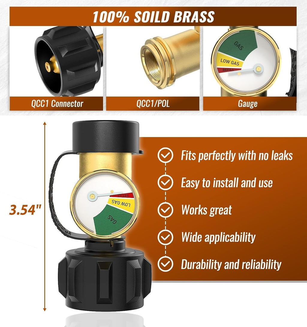 NUPICK Propane Tank Gauge - Level Indicator with QCC1 Connector for 5-40lb Tanks | BBQ & Heater Use