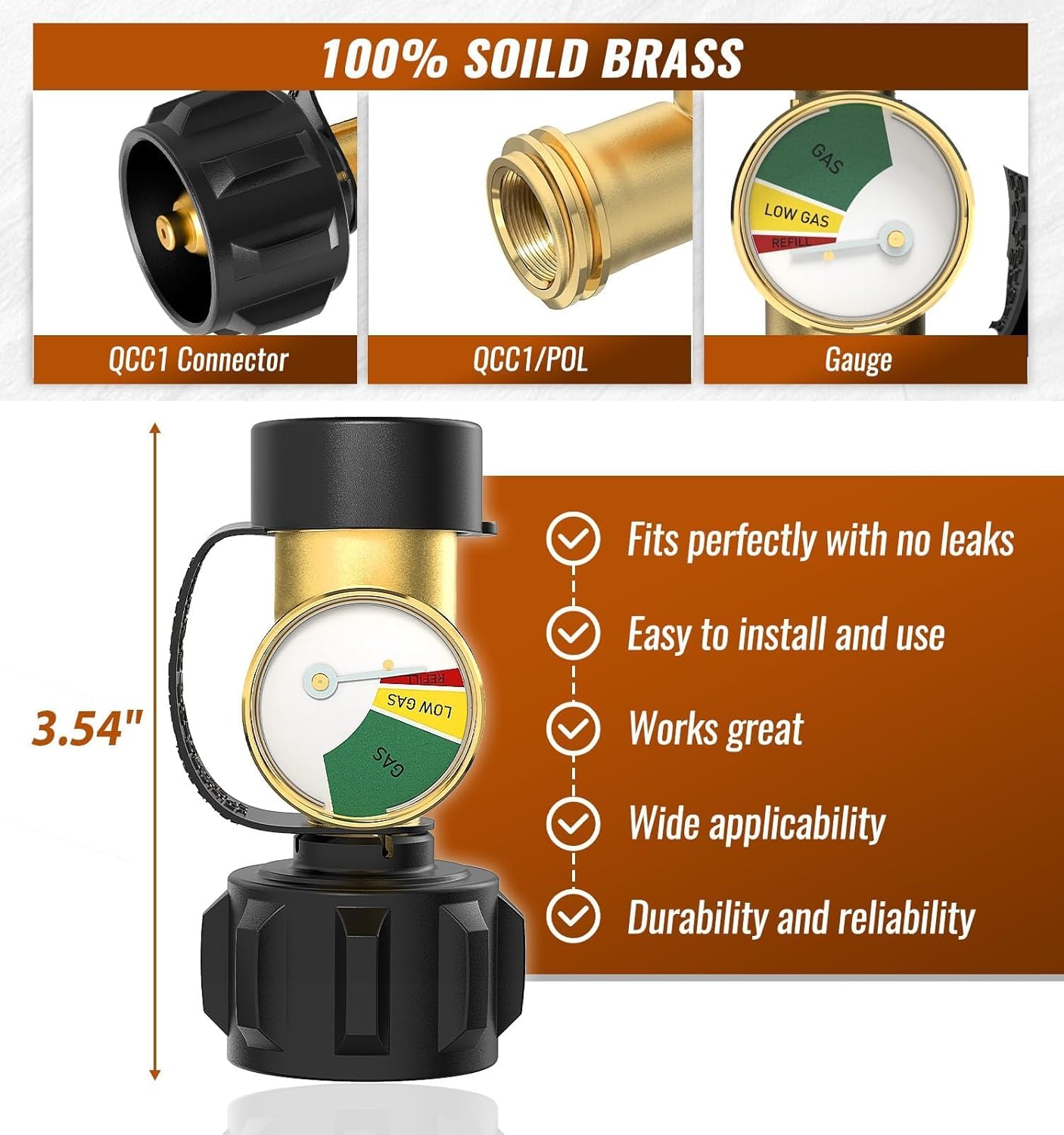 NUPICK Propane Tank Gauge - Level Indicator with QCC1 Connector for 5-40lb Tanks | BBQ & Heater Use