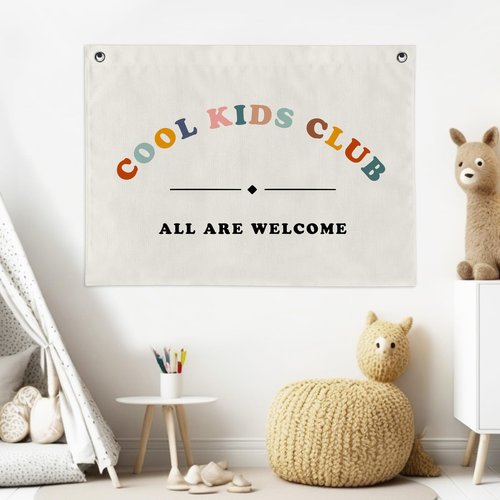 HubbgDesign Cool Kids Club Canvas Banner, Cool Kids Club Wall Hanging, Nursery Room Flag Banner, Playroom Tapestry, Children Wall Art Bedroom, Playroom Decor Childhood (24x36inch)