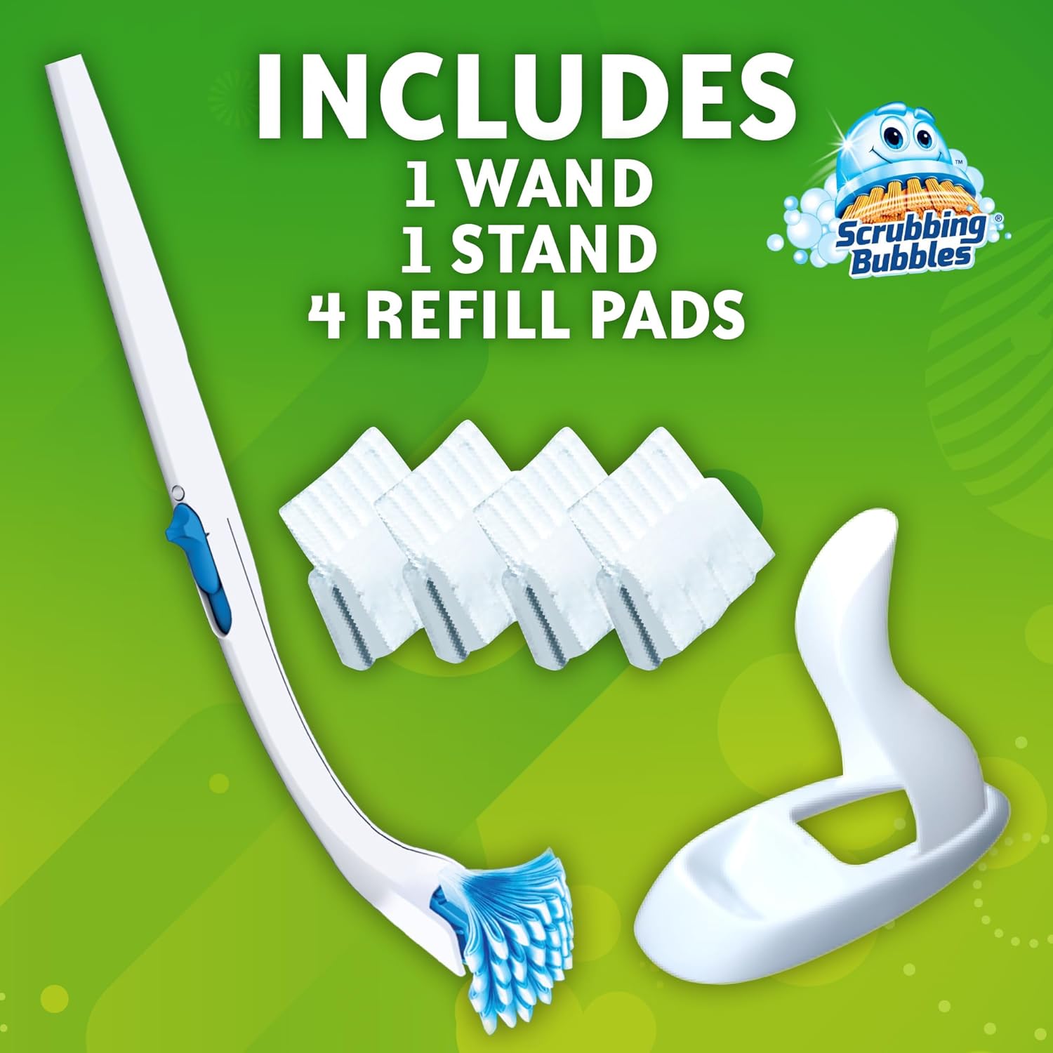 Scrubbing Bubbles Toilet Bowl Cleaning System - Citrus Scent with 4 Flushable Refill Pads & Stand