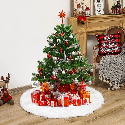 80 Inch Christmas Tree Skirt, Extra Large Thick Faux Fur, White Plush Velvet for Merry Christmas Party Decor