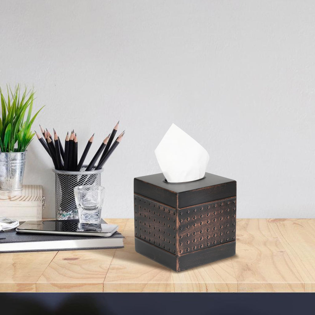 DSNMYO Industrial Style Tissue Box Cover, Tissue Holder, Square Box Covers,for bedrooms, Offices, bathrooms, Living Rooms etc.(Bronze)