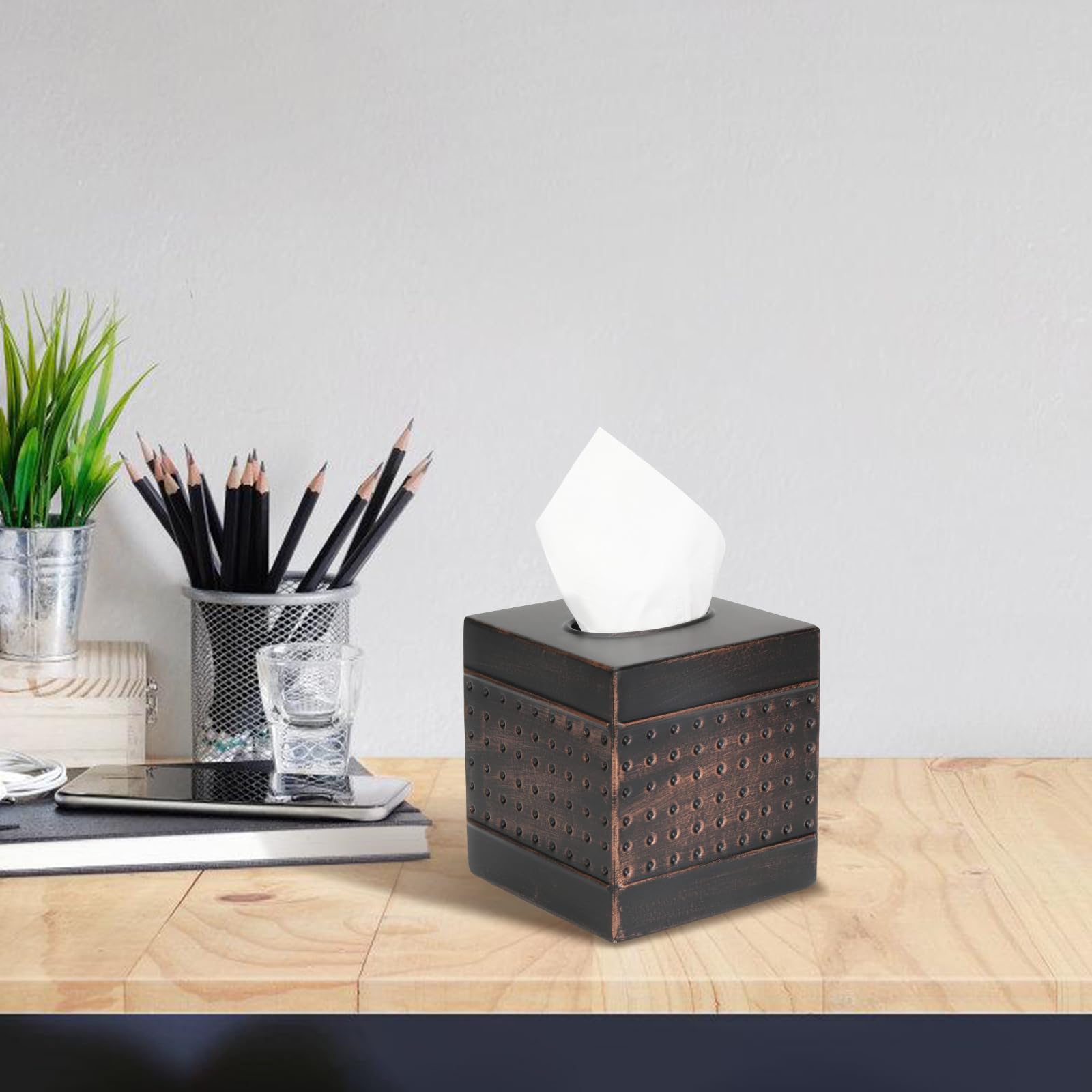 DSNMYO Industrial Style Tissue Box Cover, Tissue Holder, Square Box Covers,for bedrooms, Offices, bathrooms, Living Rooms etc.(Bronze)