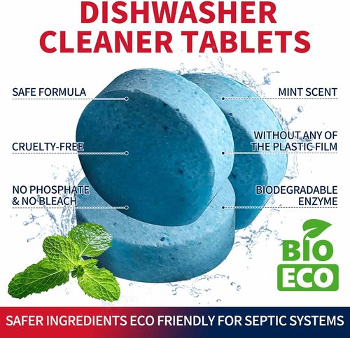 Dishwasher Cleaner Tablets by EcoClean - 90 Mint Fresh Tabs for Deep Cleaning & Grease Removal