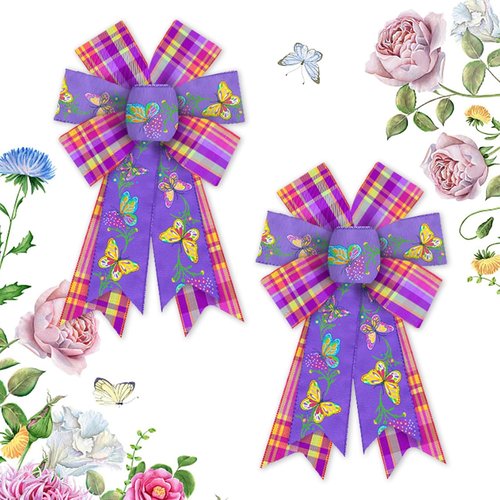 Hying Spring Flower Wreath Bows - 2-Piece Purple & Pink Burlap Set for Front Door Decor